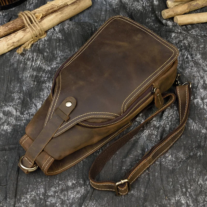 Newsbirds High Quality Big Chest Bag Real Cowhide Leather Chest Bags Crazy Horse Leather Men's Sling Bag Chest Pack For Man Male
