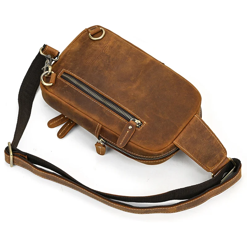 Newsbirds High Quality Big Chest Bag Real Cowhide Leather Chest Bags Crazy Horse Leather Men's Sling Bag Chest Pack For Man Male