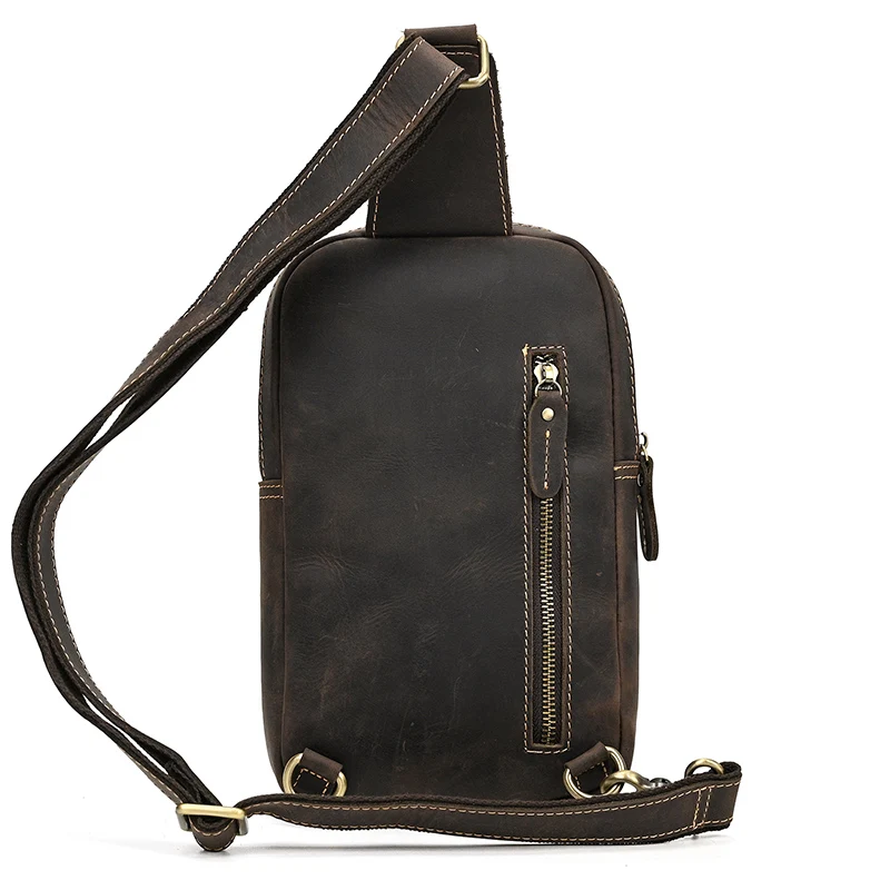 Newsbirds High Quality Big Chest Bag Real Cowhide Leather Chest Bags Crazy Horse Leather Men's Sling Bag Chest Pack For Man Male