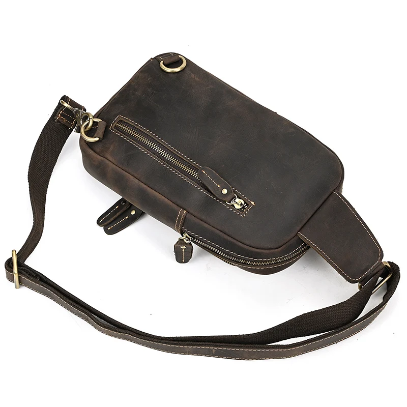 Newsbirds High Quality Big Chest Bag Real Cowhide Leather Chest Bags Crazy Horse Leather Men's Sling Bag Chest Pack For Man Male