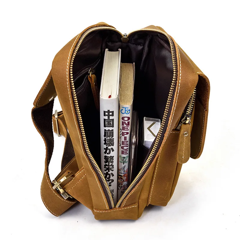Newsbirds High Quality Big Chest Bag Real Cowhide Leather Chest Bags Crazy Horse Leather Men's Sling Bag Chest Pack For Man Male