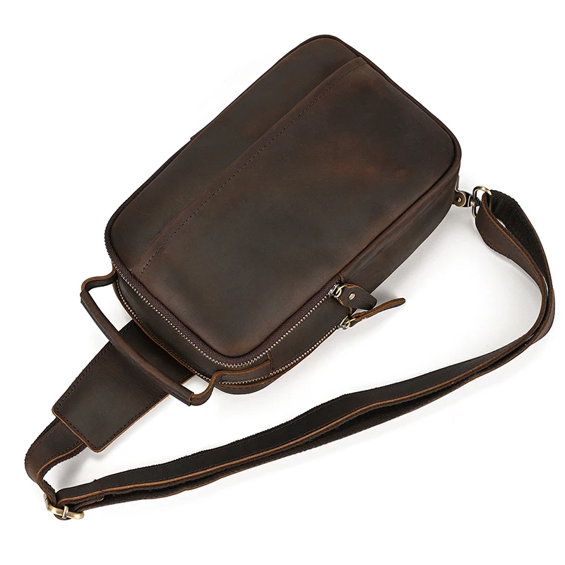 Newsbirds High Quality Big Chest Bag Real Cowhide Leather Chest Bags Crazy Horse Leather Men's Sling Bag Chest Pack For Man Male