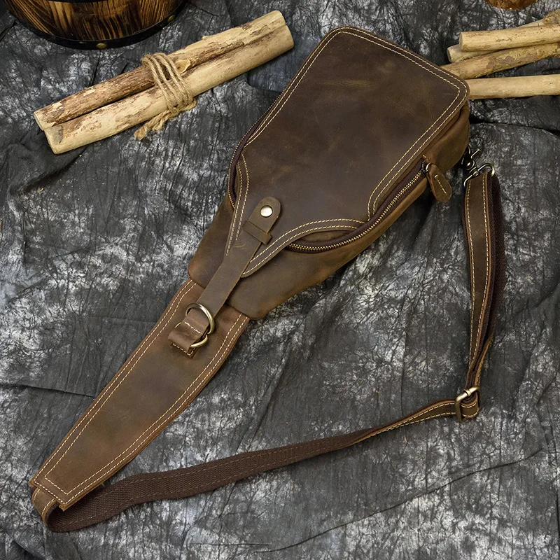 Newsbirds High Quality Big Chest Bag Real Cowhide Leather Chest Bags Crazy Horse Leather Men's Sling Bag Chest Pack For Man Male