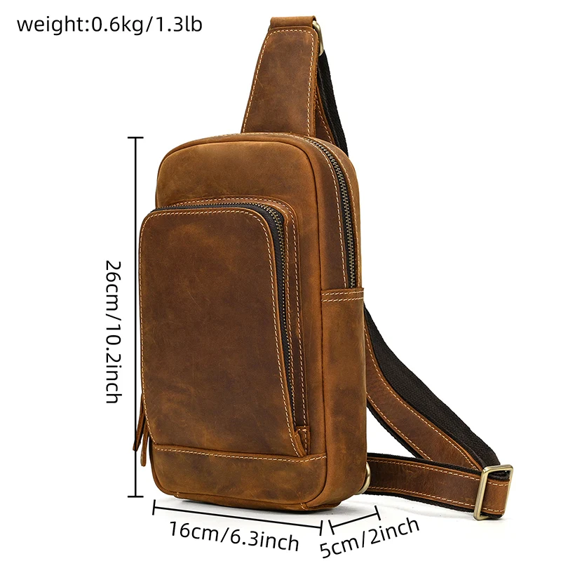 Newsbirds High Quality Big Chest Bag Real Cowhide Leather Chest Bags Crazy Horse Leather Men's Sling Bag Chest Pack For Man Male