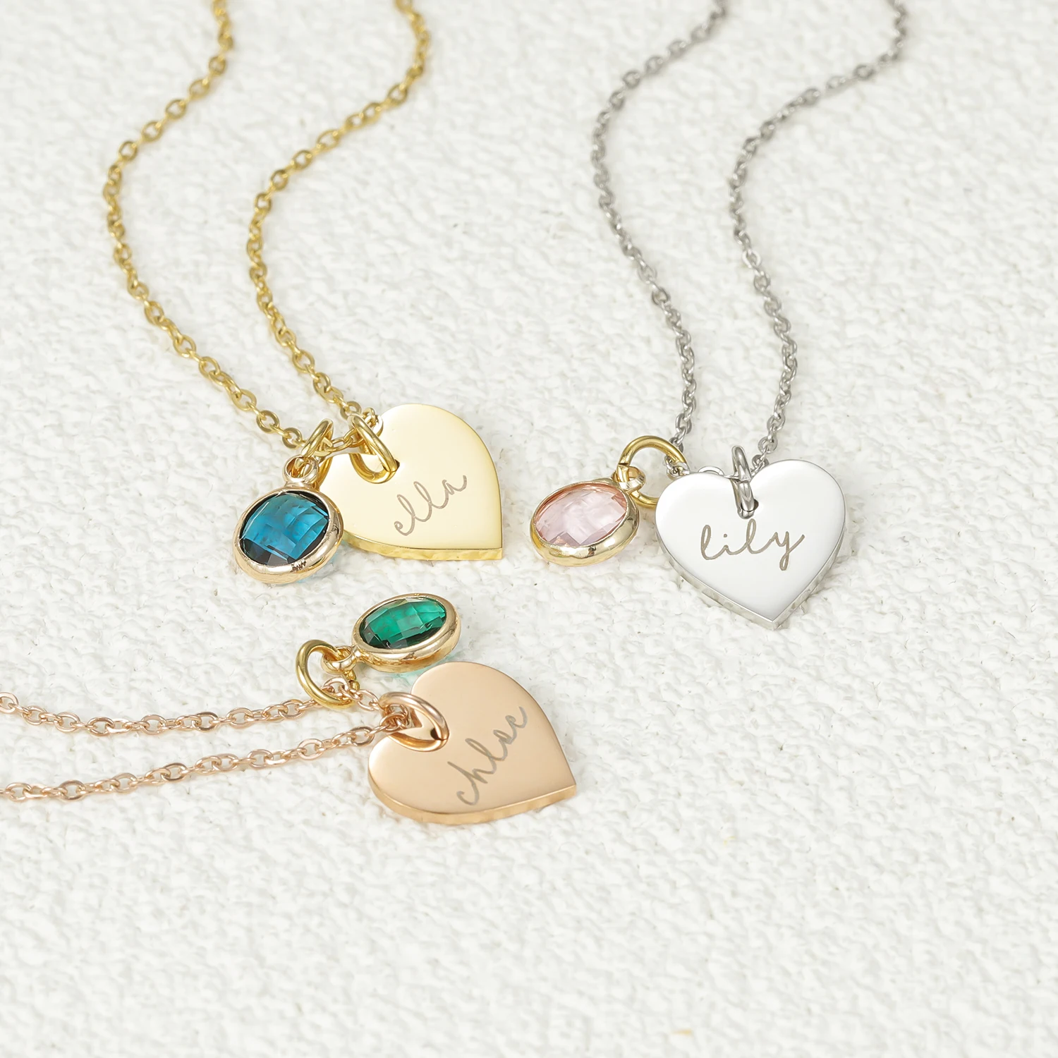 Esme Heart and Birthstone Personalised Name Necklace Personalized Customized Love Pendant Stainless Seel Necklaces for Women