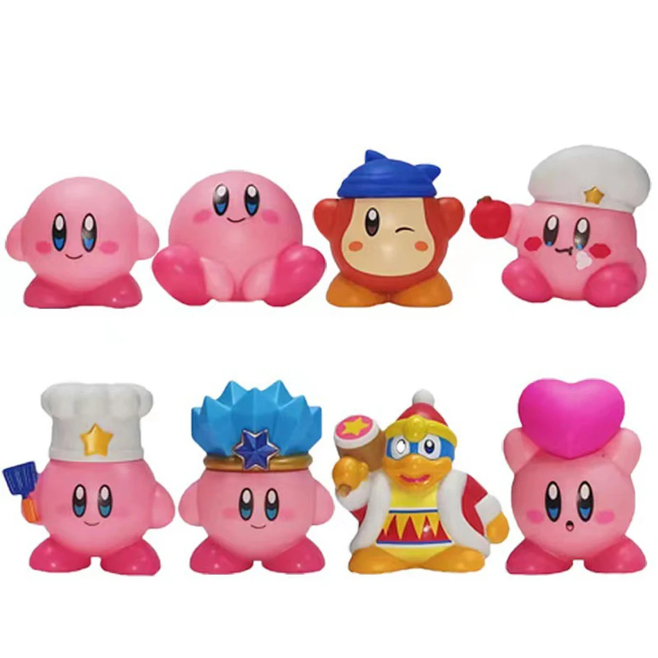8Pcs/Set Anime Games Kirby Anime Figure Cute Cartoon Pink Kirby Mini Figure Car Decorative Collection Toy For Gifts