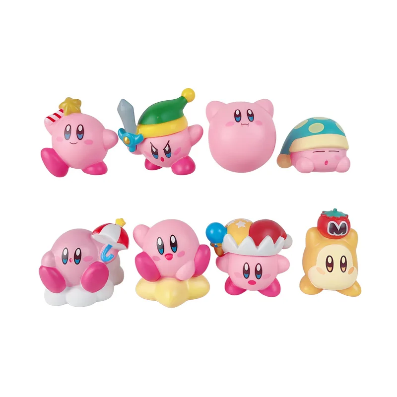 8Pcs/Set Anime Games Kirby Anime Figure Cute Cartoon Pink Kirby Mini Figure Car Decorative Collection Toy For Gifts