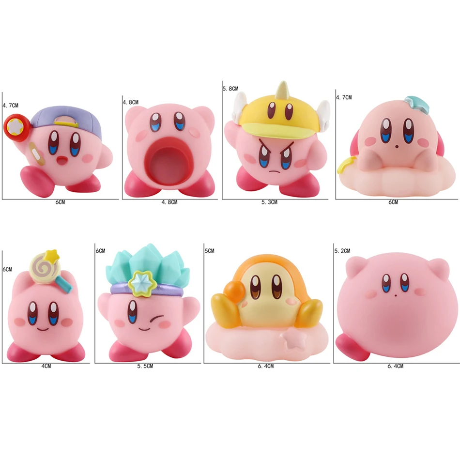 8Pcs/Set Anime Games Kirby Anime Figure Cute Cartoon Pink Kirby Mini Figure Car Decorative Collection Toy For Gifts