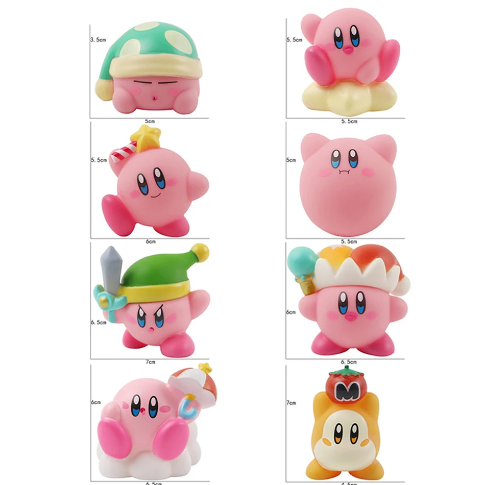 8Pcs/Set Anime Games Kirby Anime Figure Cute Cartoon Pink Kirby Mini Figure Car Decorative Collection Toy For Gifts