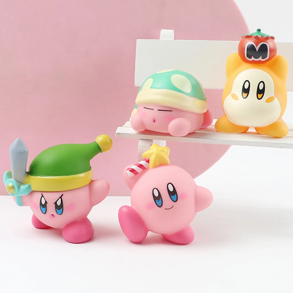 8Pcs/Set Anime Games Kirby Anime Figure Cute Cartoon Pink Kirby Mini Figure Car Decorative Collection Toy For Gifts