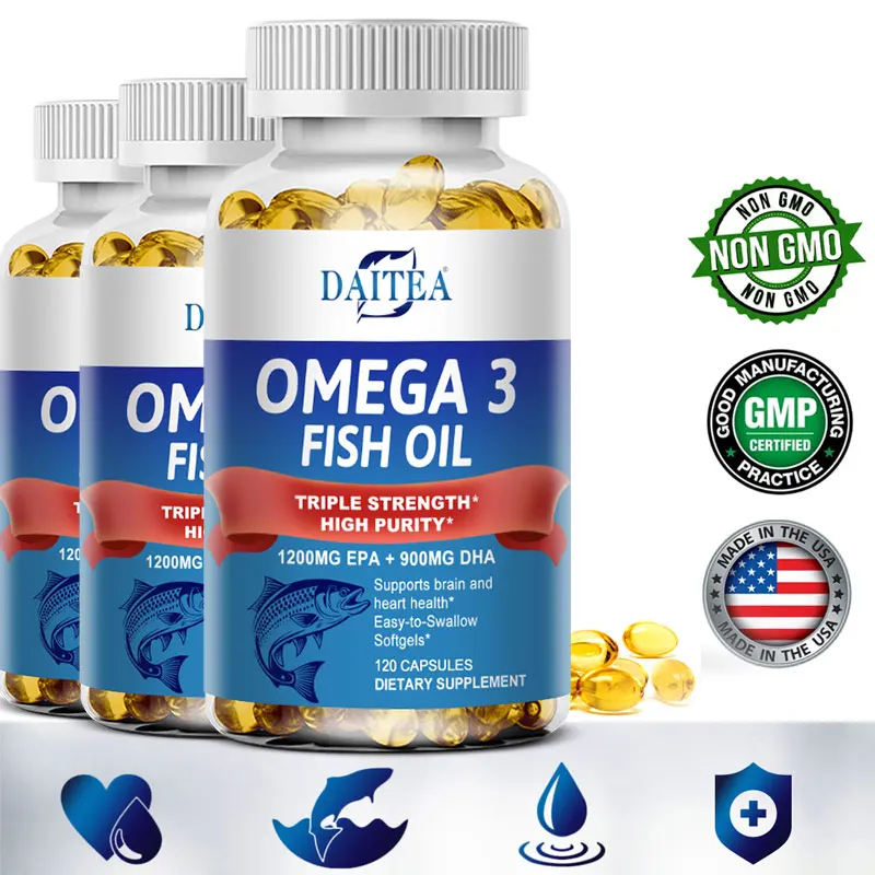 Daitea Triple Strength Omega 3 Fish Oil - Fish Oil Supplement with EPA & DHA Fatty Acids Premium Wild Caught, 30/60/120 Capsules