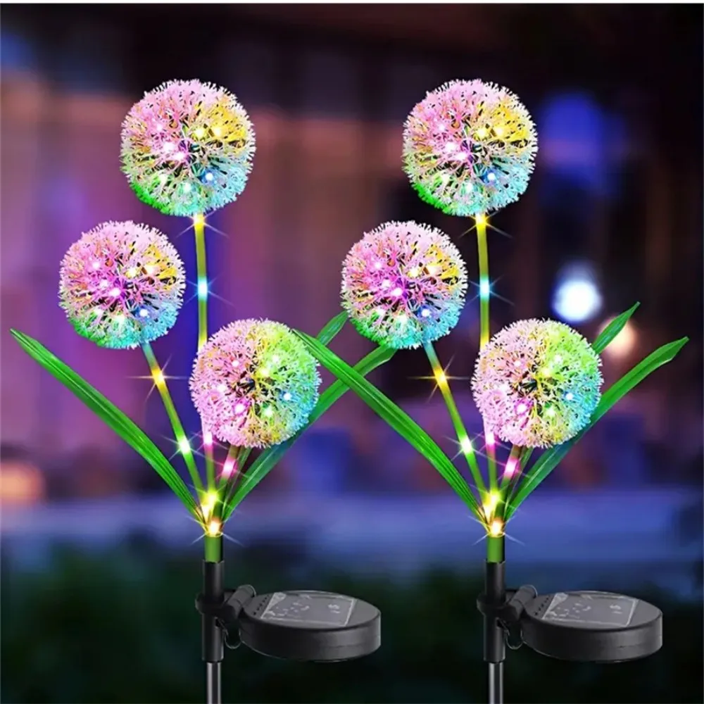 1PC/2PC LED Solar Dandelion Flower Lamp Solar Courtyard Light Waterproof For Courtyard Paths Terraces Garden Decoration