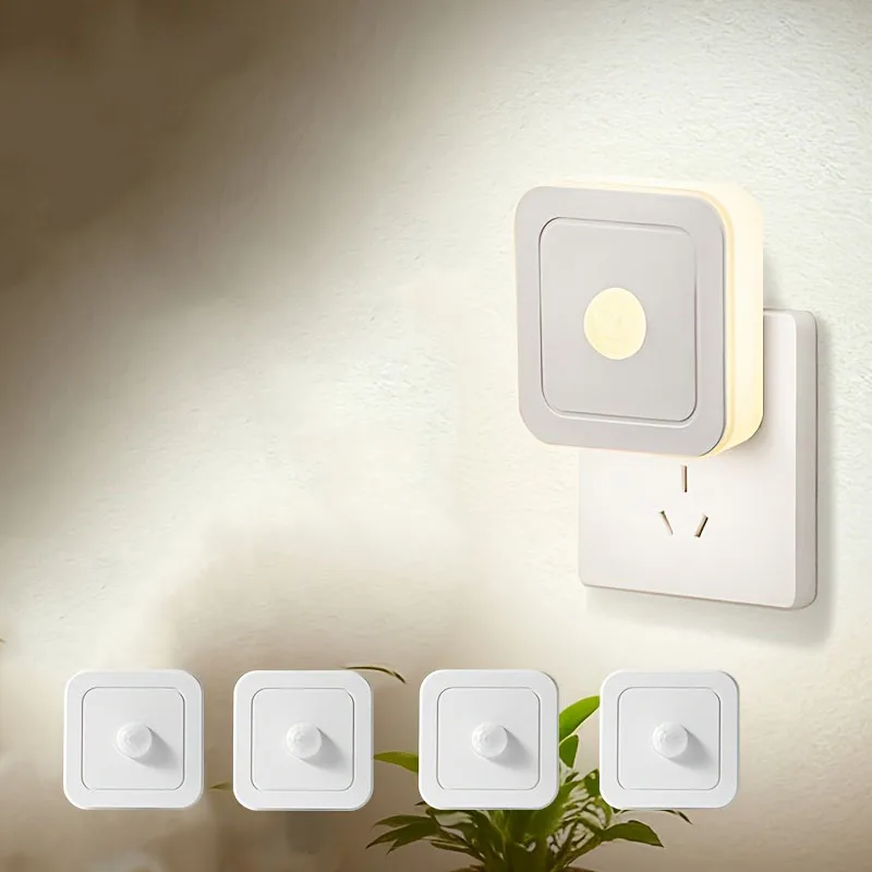 4pcs Modern LED Night Lights Plug into Wall, Motion Sensor Night Light Plug in Corridor, Bedroom, Staircase, Kitchen, Bathroom