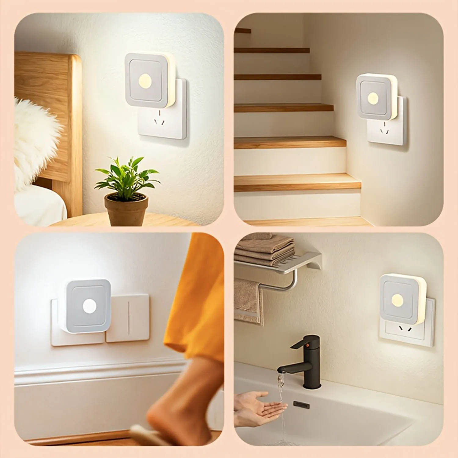 4pcs Modern LED Night Lights Plug into Wall, Motion Sensor Night Light Plug in Corridor, Bedroom, Staircase, Kitchen, Bathroom
