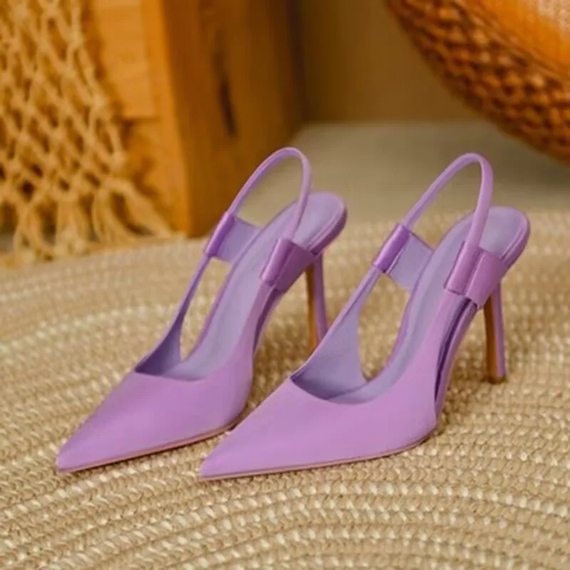 Women Sandals New Summer High Heels Closed Toe Single Sandals Thin Mid-heeled Fashion Hollow Pointed Toe Women Sandals