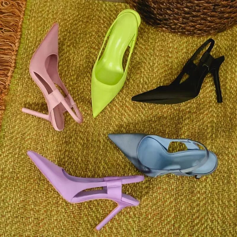 Women Sandals New Summer High Heels Closed Toe Single Sandals Thin Mid-heeled Fashion Hollow Pointed Toe Women Sandals