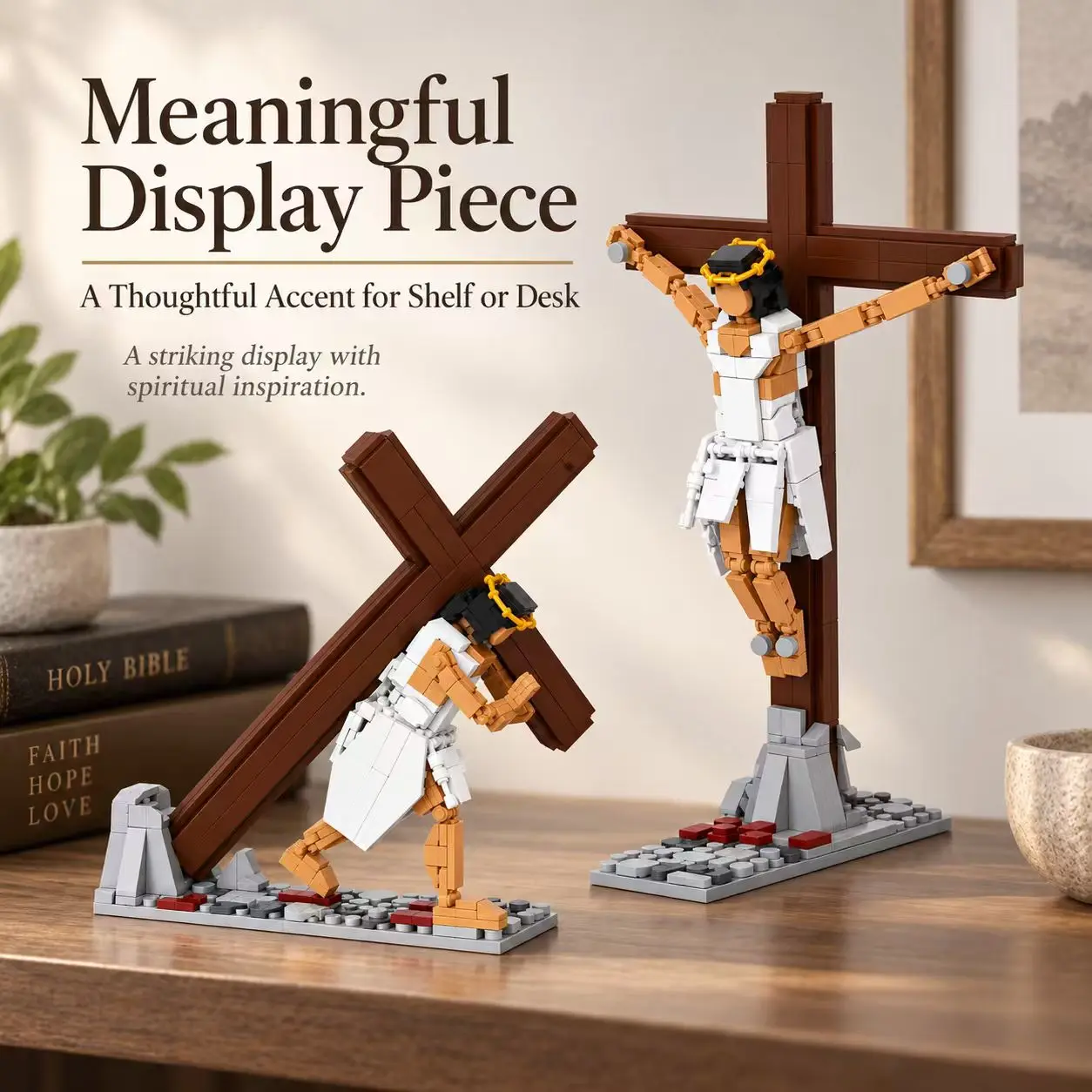 515PCS Jesus Cross Building Blocks 2 in 1 Crucifixion Path Model Bricks Religious Display Collectible Christian Gift Home Decor