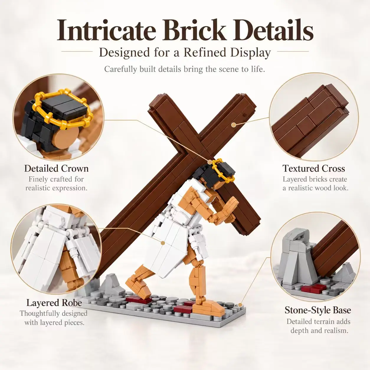 515PCS Jesus Cross Building Blocks 2 in 1 Crucifixion Path Model Bricks Religious Display Collectible Christian Gift Home Decor