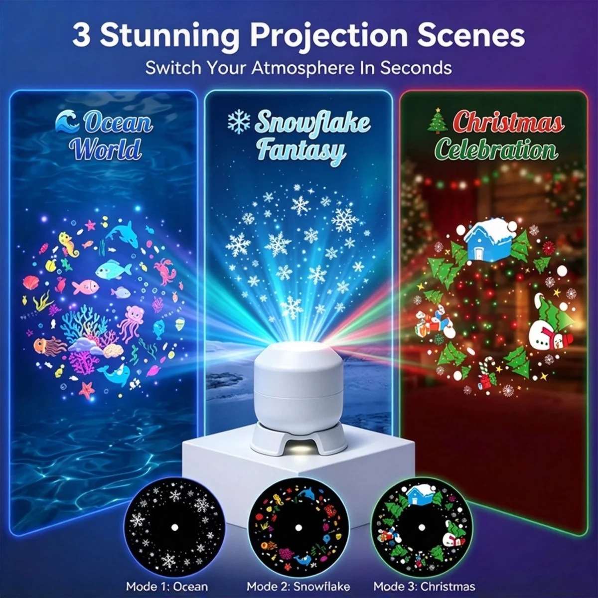 Halloween Projector Led Night Lights USB Dynamic Rotating HD LED Projector Light for Room Ceiling Halloween Christmas Decor Lamp
