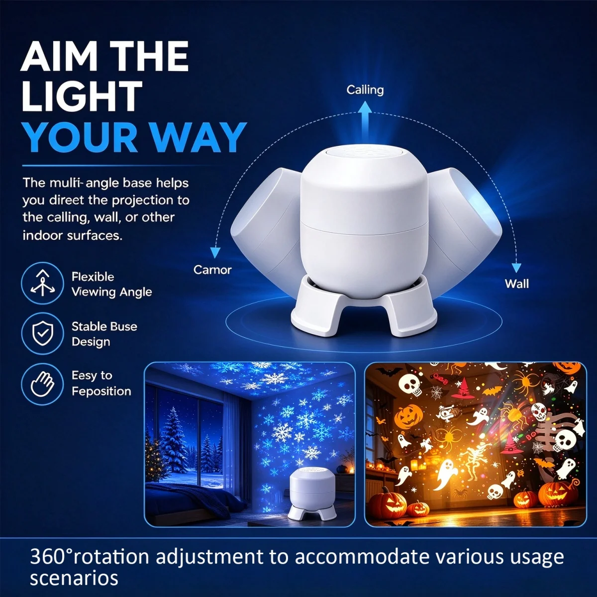 Halloween Projector Led Night Lights USB Dynamic Rotating HD LED Projector Light for Room Ceiling Halloween Christmas Decor Lamp