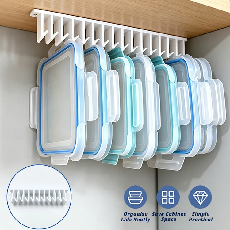 Kitchen Under‑Cabinet Food Container Lid Organizer Kitchen Sink Storage Lid Rack Hooks with Screw Wall Mount Space Saving Holder