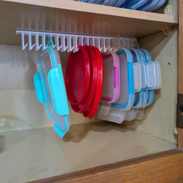 Kitchen Under‑Cabinet Food Container Lid Organizer Kitchen Sink Storage Lid Rack Hooks with Screw Wall Mount Space Saving Holder