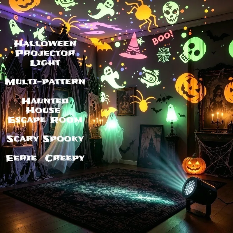 LED Projector Light Ghost Pumpkin Skull Skeleton Projection USB Powered Halloween Party Atmosphere Decor Light Ceiling Home Gift