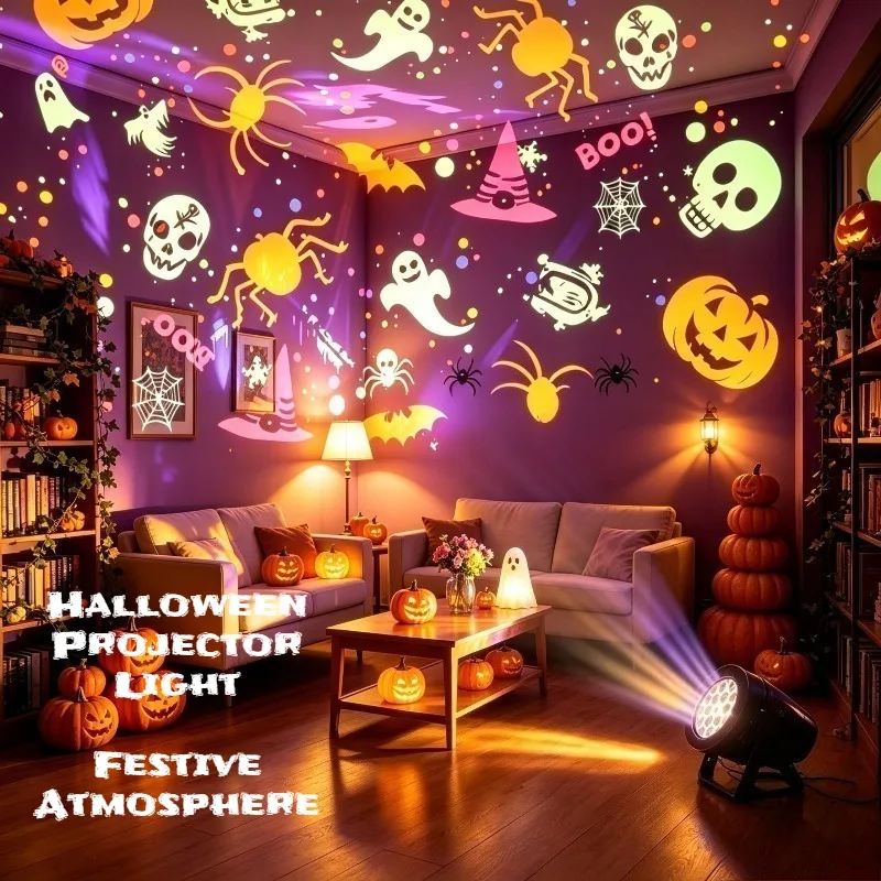 LED Projector Light Ghost Pumpkin Skull Skeleton Projection USB Powered Halloween Party Atmosphere Decor Light Ceiling Home Gift