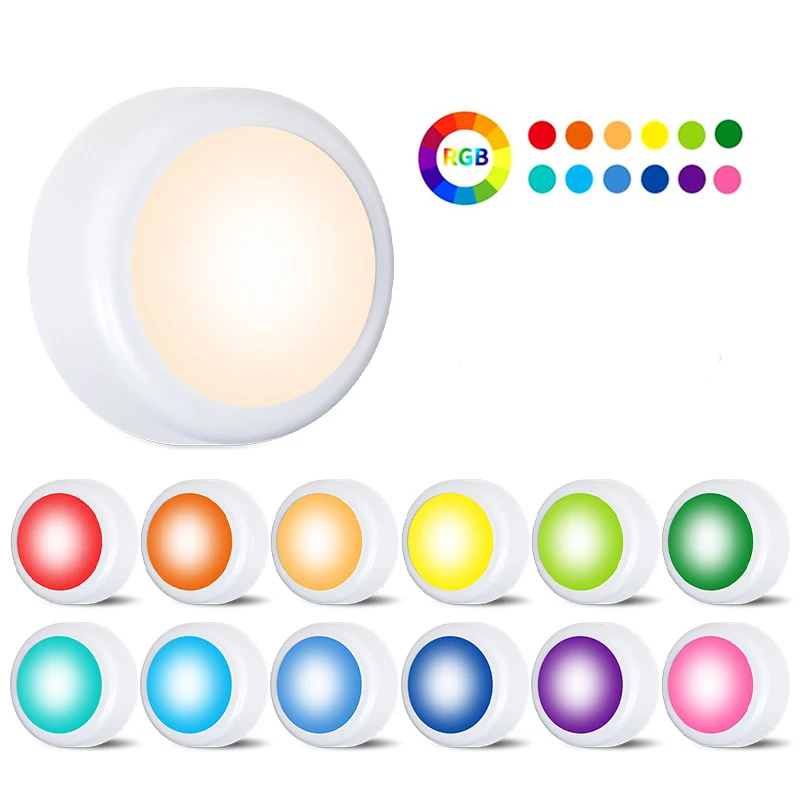 RGB Color Under Cabinet Lights Wireless Battery LED Lights Remote Control Dimmable Wardrobe Night Lamp For Bedroom Kitchen