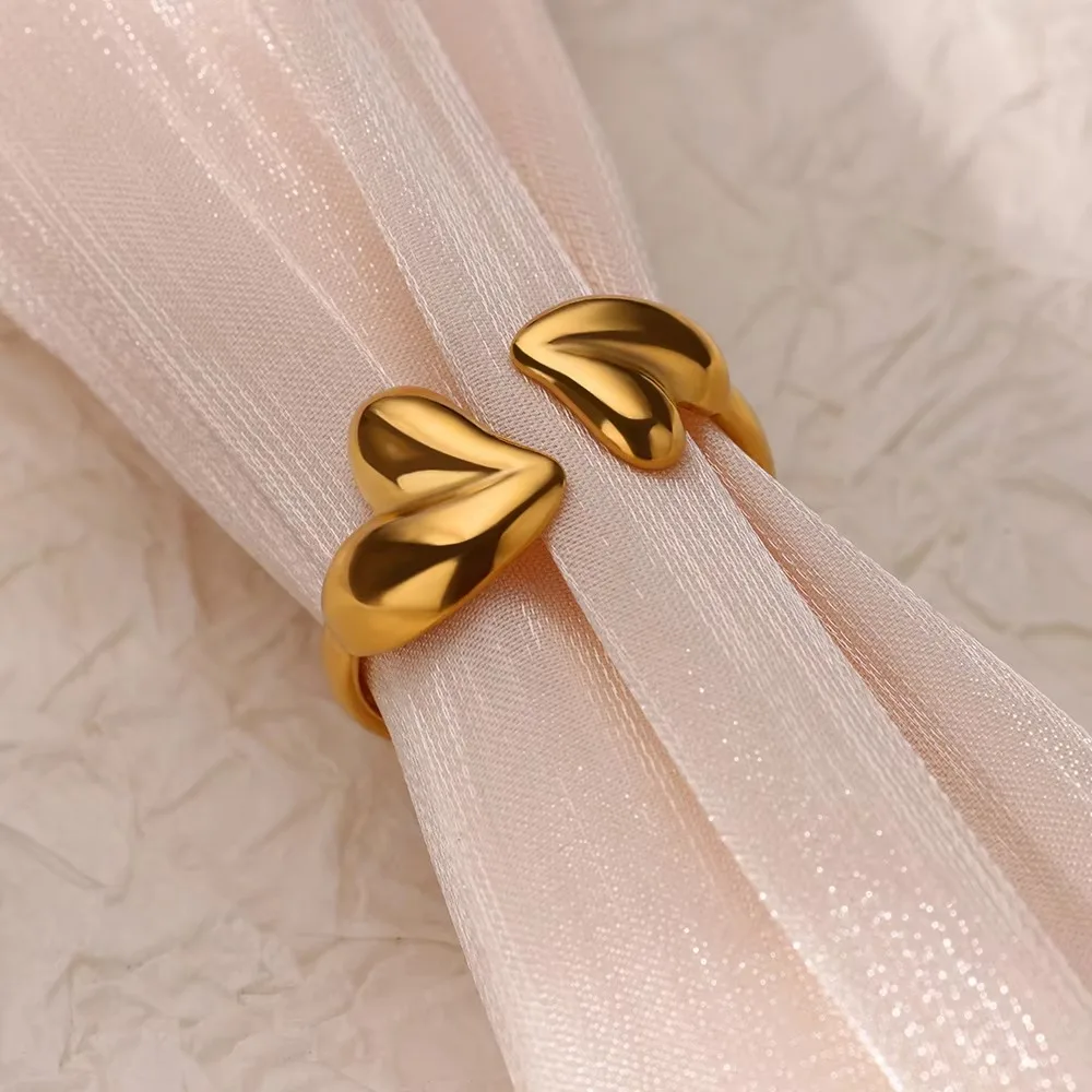 Stainless Steel Wave Rings for Women Gold Color Geometric Heart Rose Flower Wedding Ring Aesthetic Fashion Waterproof Jewelry