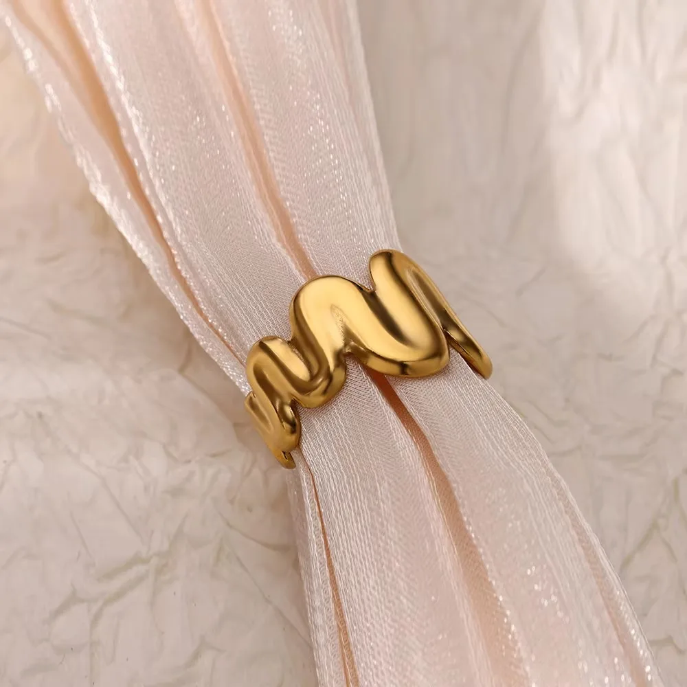 Stainless Steel Wave Rings for Women Gold Color Geometric Heart Rose Flower Wedding Ring Aesthetic Fashion Waterproof Jewelry