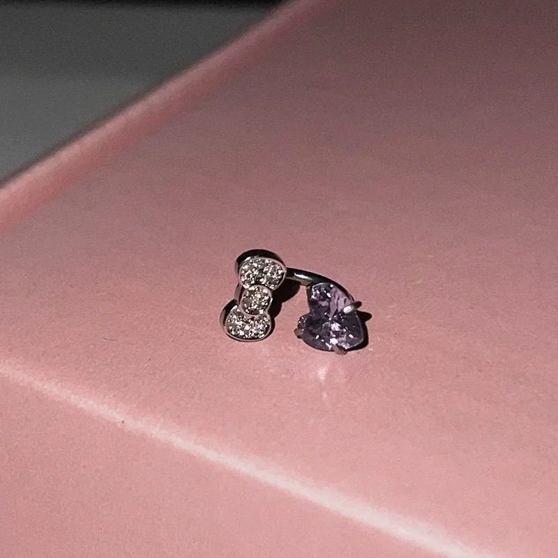 Cute Bowknot Love Heart 316L Titanium Steel Annular Ear Bone Nail Fashion Delicate Zircon Earring for Women Y2K Punk Jewelry