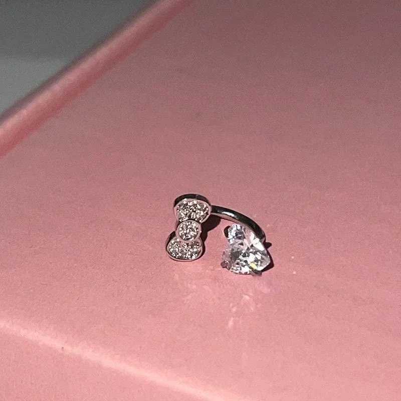 Cute Bowknot Love Heart 316L Titanium Steel Annular Ear Bone Nail Fashion Delicate Zircon Earring for Women Y2K Punk Jewelry