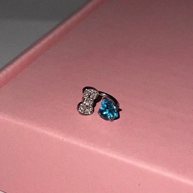 Cute Bowknot Love Heart 316L Titanium Steel Annular Ear Bone Nail Fashion Delicate Zircon Earring for Women Y2K Punk Jewelry