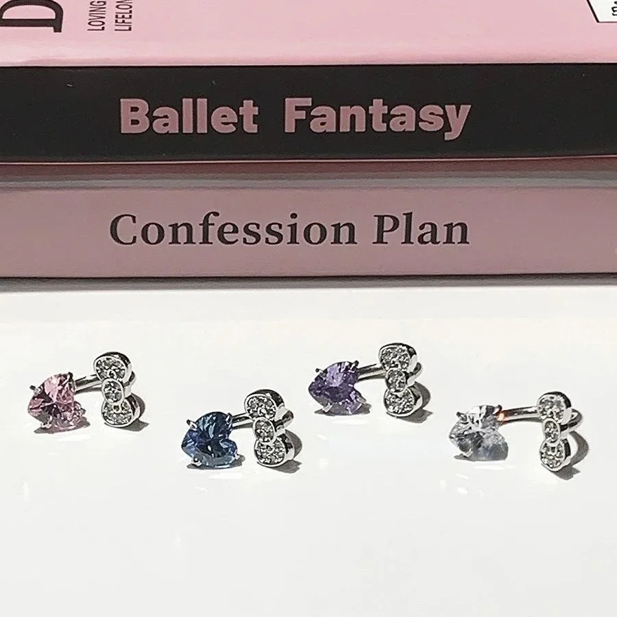 Cute Bowknot Love Heart 316L Titanium Steel Annular Ear Bone Nail Fashion Delicate Zircon Earring for Women Y2K Punk Jewelry