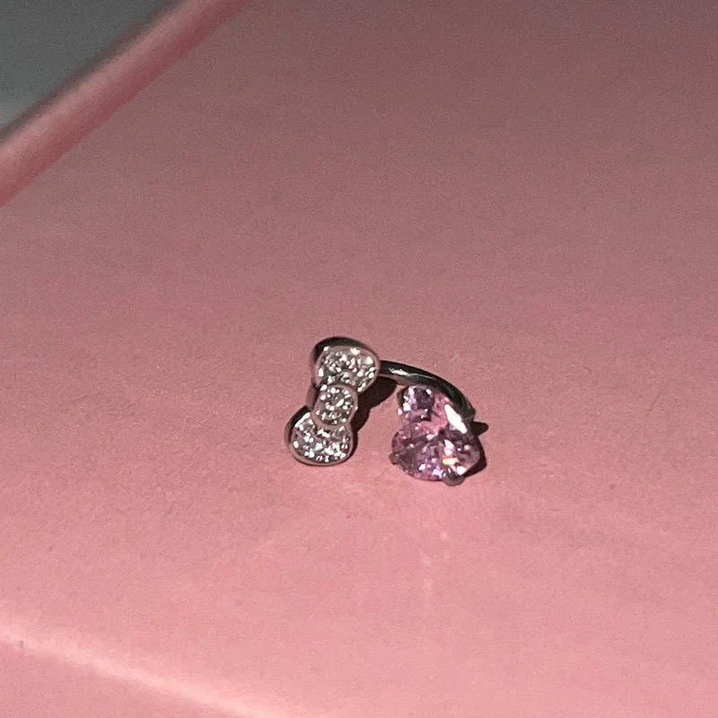 Cute Bowknot Love Heart 316L Titanium Steel Annular Ear Bone Nail Fashion Delicate Zircon Earring for Women Y2K Punk Jewelry