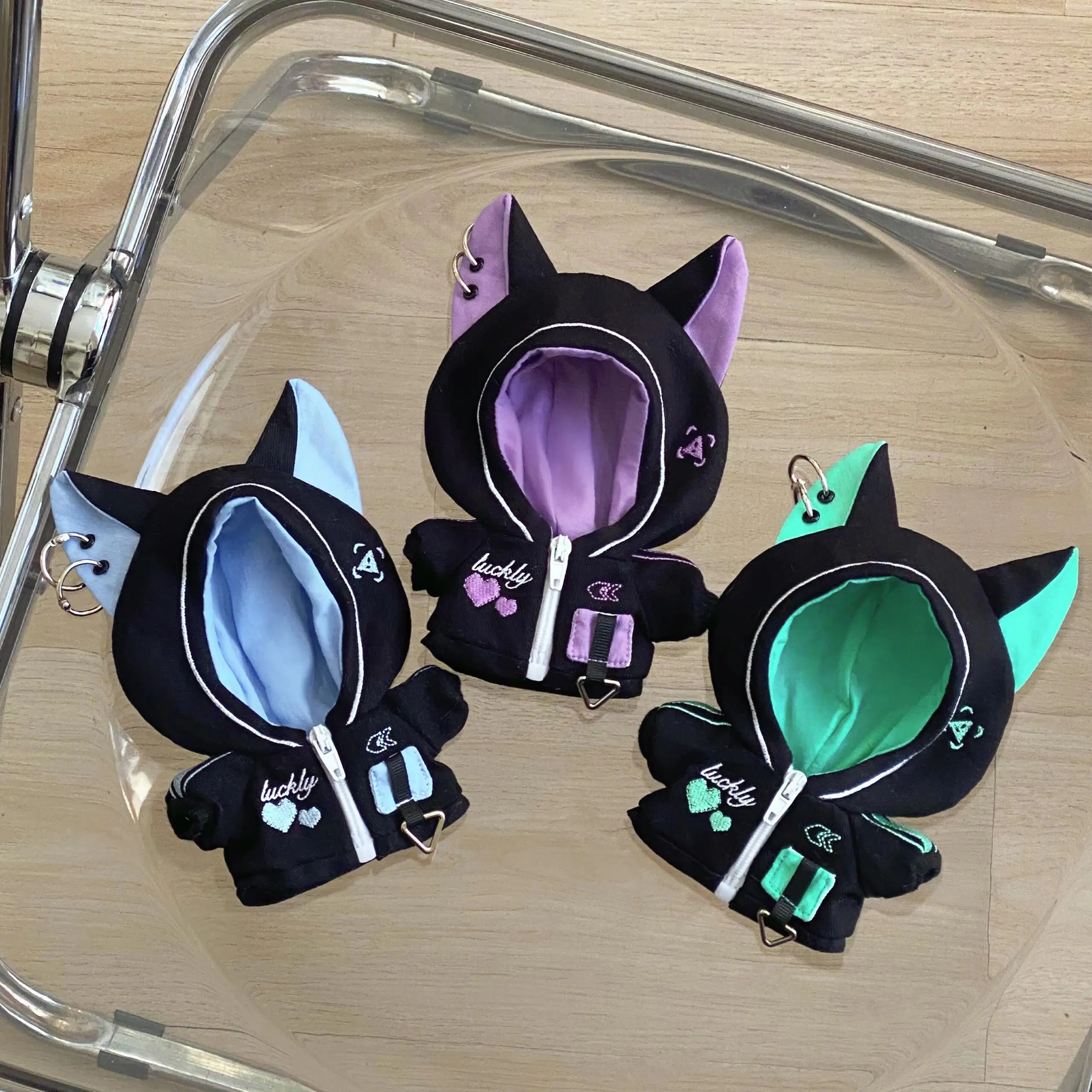 10cm cotton doll cyberpunk series futuristic cute cat jacket can be replaced with cool three-color doll clothes decoration gift