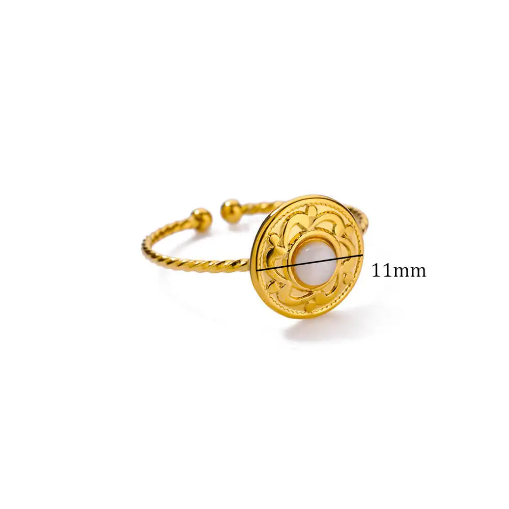 Gold Color Stainless Steel Shell Rings For Women Vintage Oval Blue Stone Adjustable Ring Fashion Party Jewelry Anniversary Gift