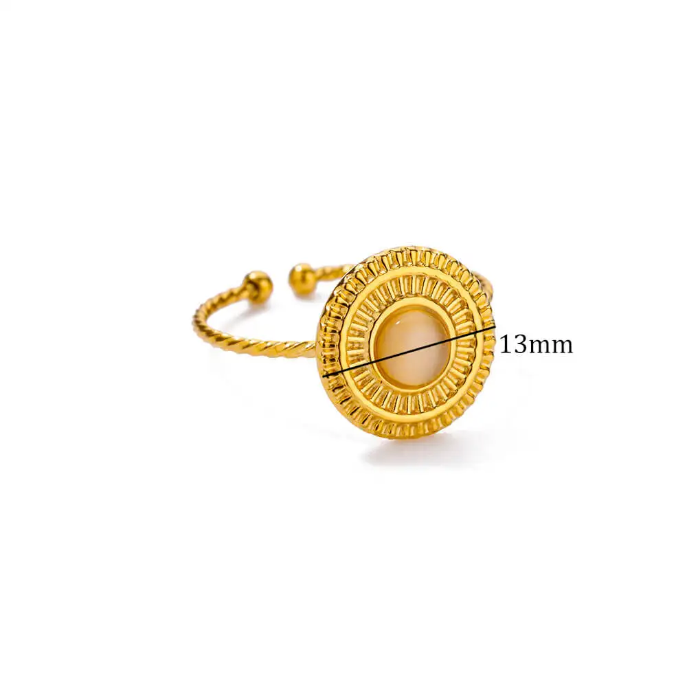 Gold Color Stainless Steel Shell Rings For Women Vintage Oval Blue Stone Adjustable Ring Fashion Party Jewelry Anniversary Gift