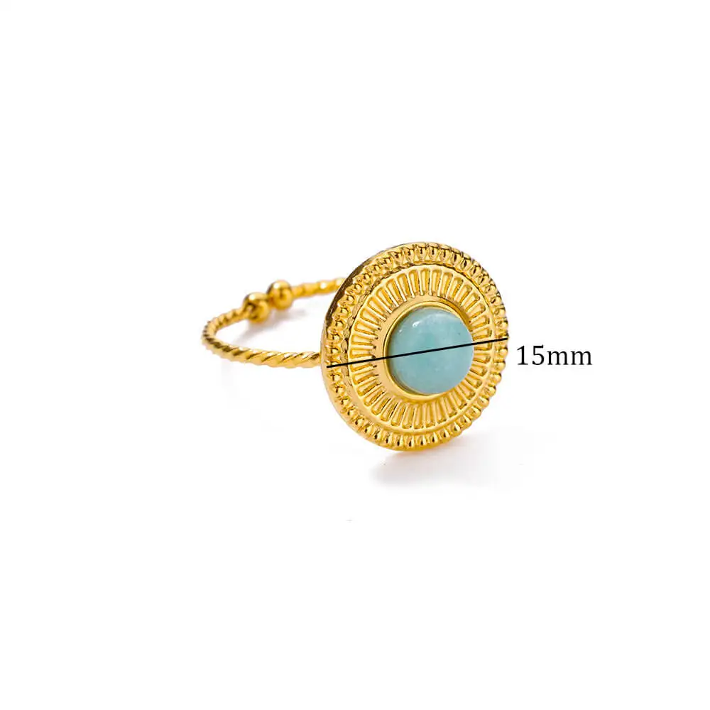 Gold Color Stainless Steel Shell Rings For Women Vintage Oval Blue Stone Adjustable Ring Fashion Party Jewelry Anniversary Gift