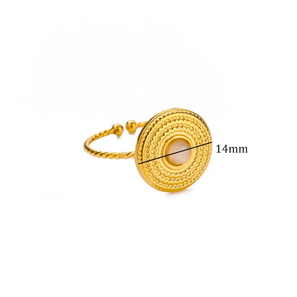 Gold Color Stainless Steel Shell Rings For Women Vintage Oval Blue Stone Adjustable Ring Fashion Party Jewelry Anniversary Gift