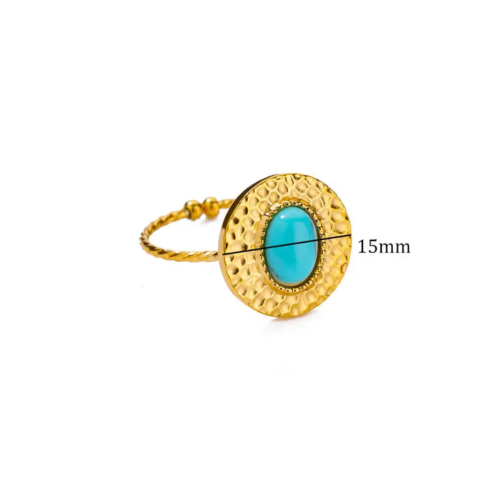 Gold Color Stainless Steel Shell Rings For Women Vintage Oval Blue Stone Adjustable Ring Fashion Party Jewelry Anniversary Gift