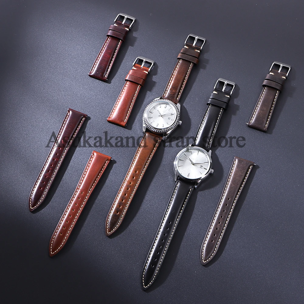 18mm 19mm 20mm 21mm 22mm Universal Vintage Oil Wax Leather Watch Straps Brown Head Layer Watch Band Men Accessories Pin Buckle