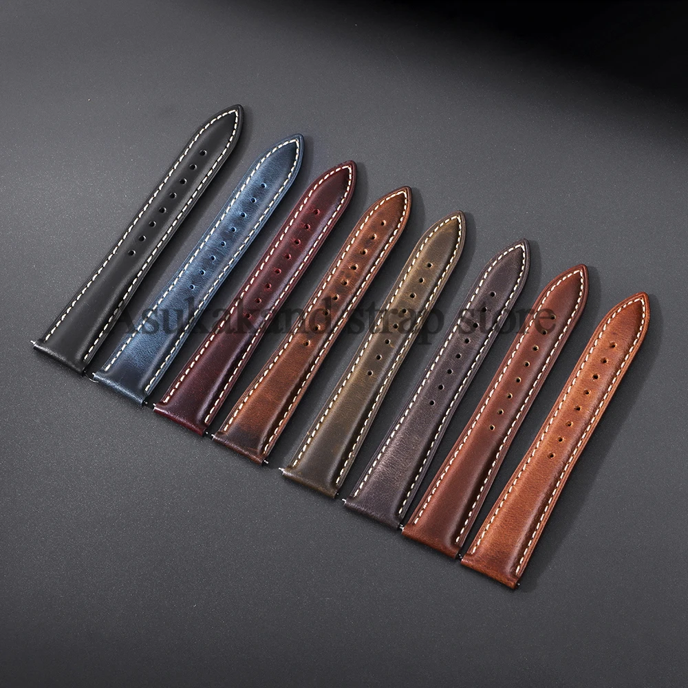 18mm 19mm 20mm 21mm 22mm Universal Vintage Oil Wax Leather Watch Straps Brown Head Layer Watch Band Men Accessories Pin Buckle