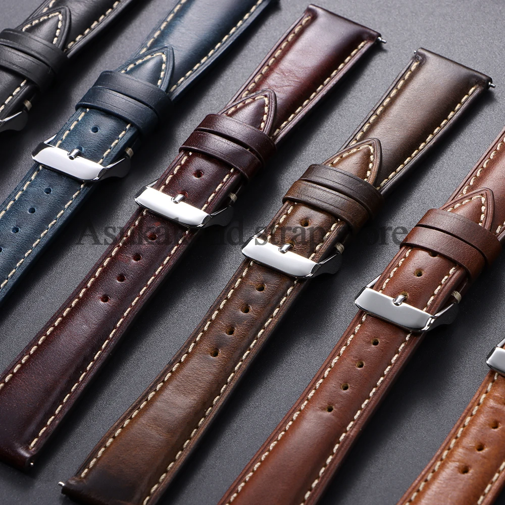 18mm 19mm 20mm 21mm 22mm Universal Vintage Oil Wax Leather Watch Straps Brown Head Layer Watch Band Men Accessories Pin Buckle