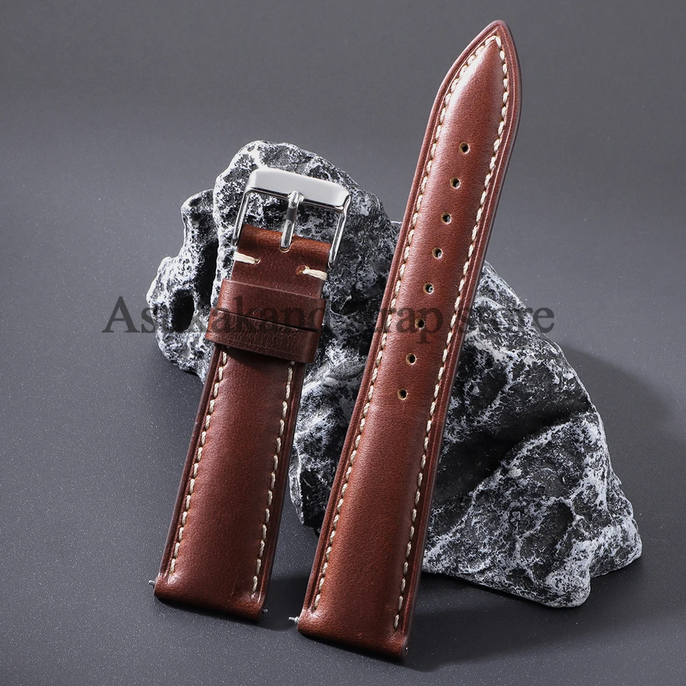 18mm 19mm 20mm 21mm 22mm Universal Vintage Oil Wax Leather Watch Straps Brown Head Layer Watch Band Men Accessories Pin Buckle