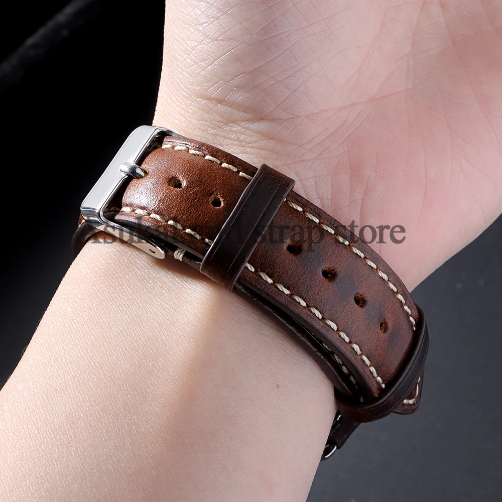 18mm 19mm 20mm 21mm 22mm Universal Vintage Oil Wax Leather Watch Straps Brown Head Layer Watch Band Men Accessories Pin Buckle