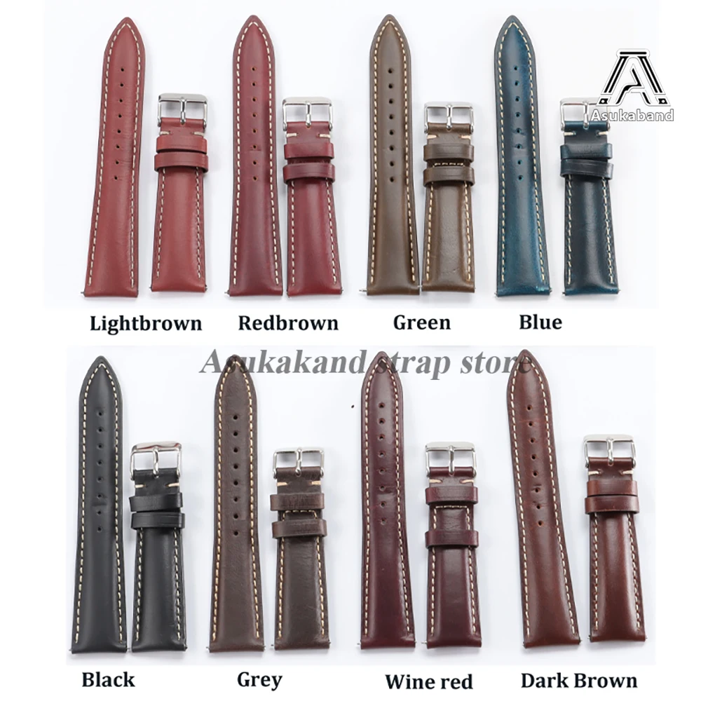 18mm 19mm 20mm 21mm 22mm Universal Vintage Oil Wax Leather Watch Straps Brown Head Layer Watch Band Men Accessories Pin Buckle