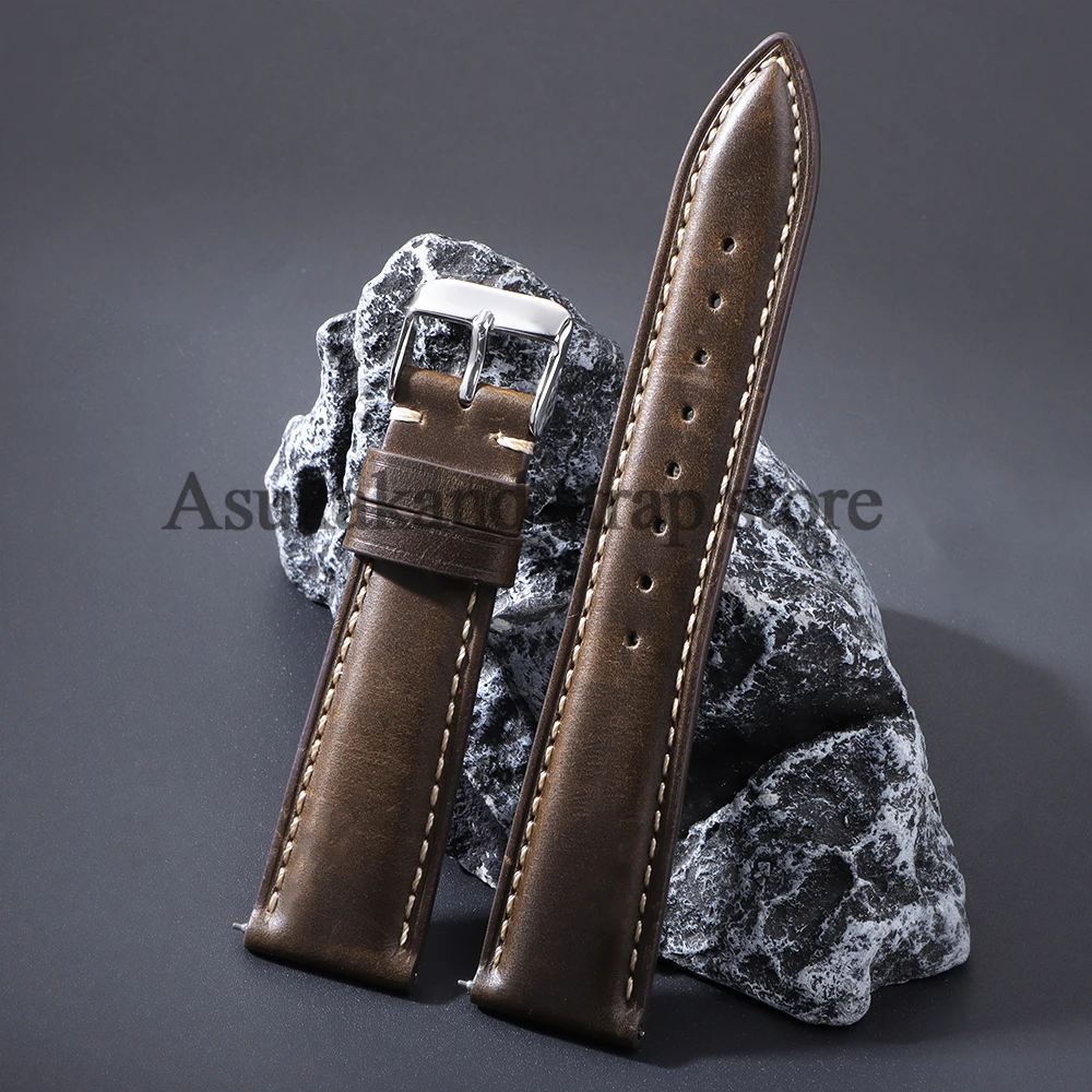 18mm 19mm 20mm 21mm 22mm Universal Vintage Oil Wax Leather Watch Straps Brown Head Layer Watch Band Men Accessories Pin Buckle