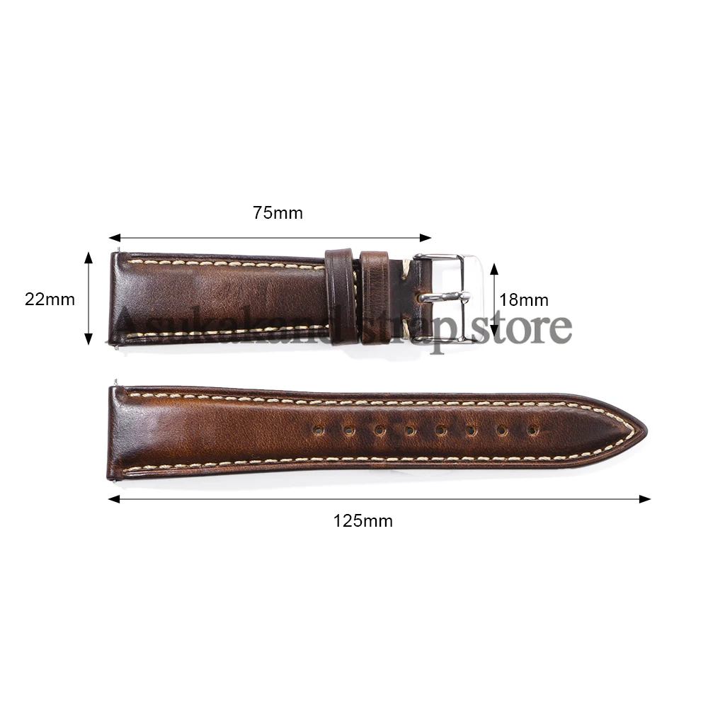 18mm 19mm 20mm 21mm 22mm Universal Vintage Oil Wax Leather Watch Straps Brown Head Layer Watch Band Men Accessories Pin Buckle